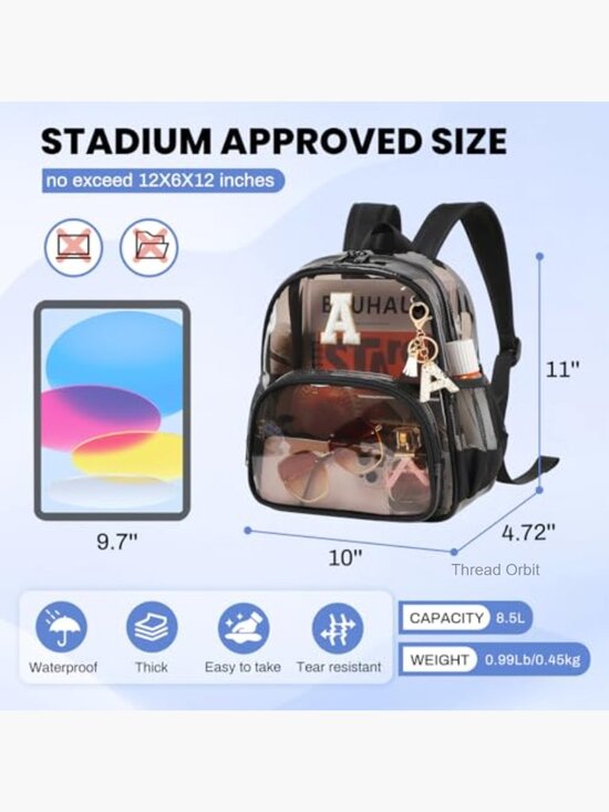 Clear Backpack Stadium Approved 12x6x12 Transparent Bookbag for Women with main image 4
